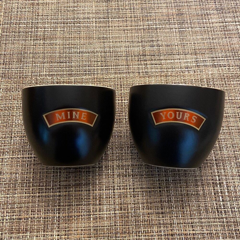 Bailey’s Irish Cream YOURS and MINE Ceramic Dessert Cups Bowls Dishes No Handles